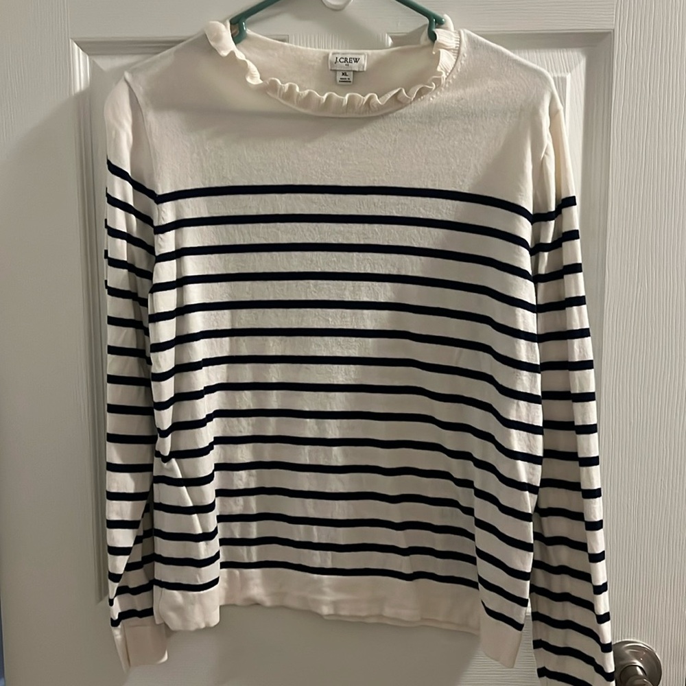 J. Crew Factory Cream and Black Striped Sweater